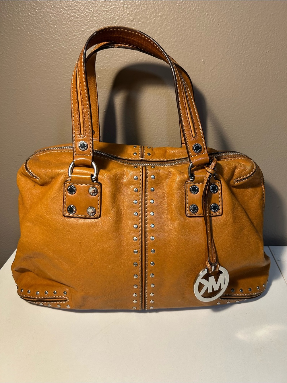 Michael Kors Large Uptown Astor Studded Leather Shoulder Handbag Walnut
